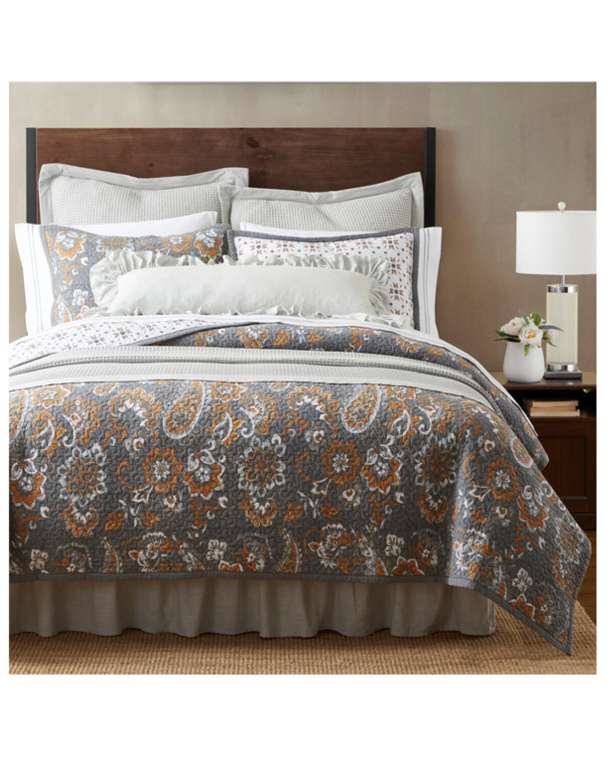 HiEnd Accents Gray Abbie Western Paisley Reversible 2-Piece Twin Quilt Set
