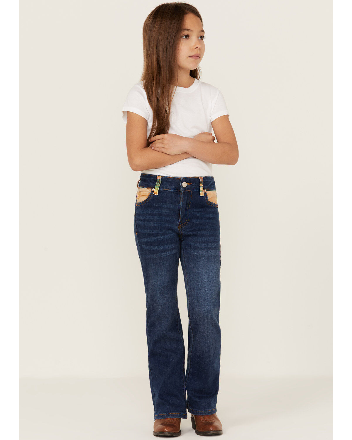 Ranch Dress'n Girls' Medium Wash Serape Pocket Stretch Regular Bootcut Jeans