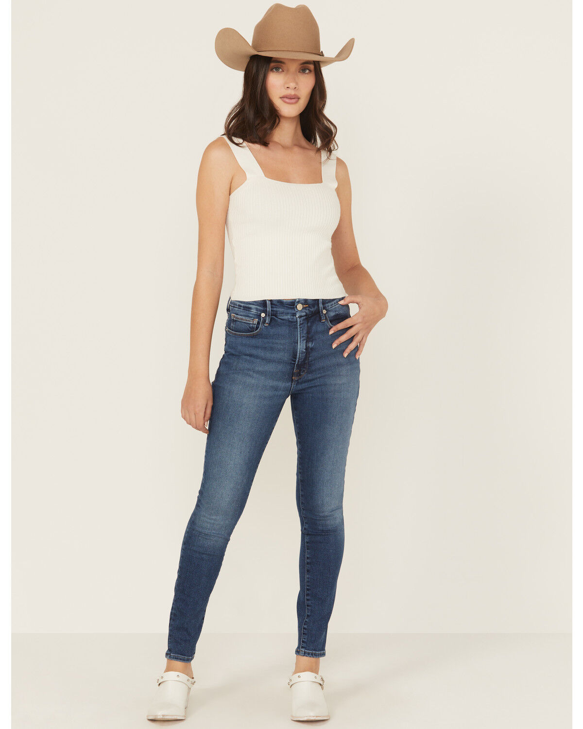 Good American Women's Good Waist Dark Wash High Rise Skinny Stretch Denim Jeans