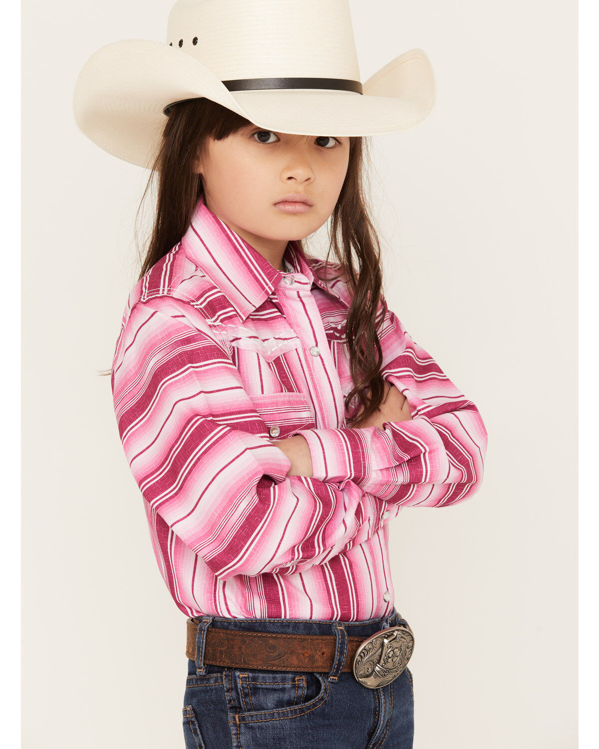 Cowgirl Hardware Girls' Serape Stripe Print Long Sleeve Pearl Snap Western Shirt