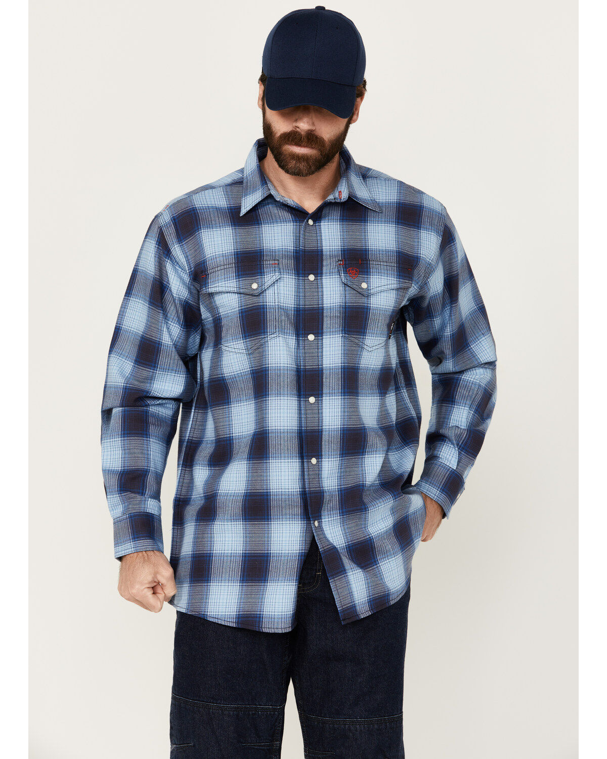 Ariat Men's FR Bighorn Plaid Print Long Sleeve Snap Work Shirt
