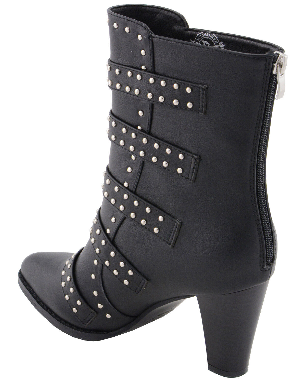 Milwaukee Leather Women's Studded Buckle Up Boots - Round Toe