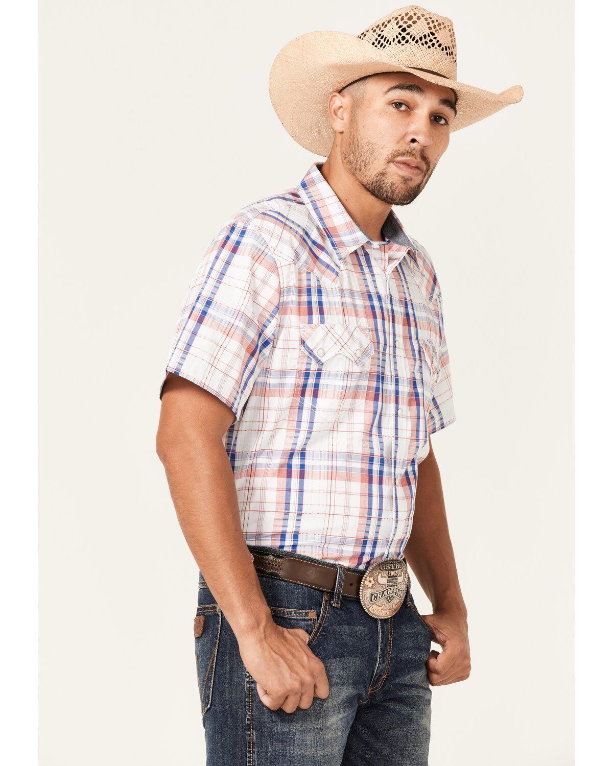 Cody James Men's Woodson Large Plaid Print Short Sleeve Snap Western Shirt