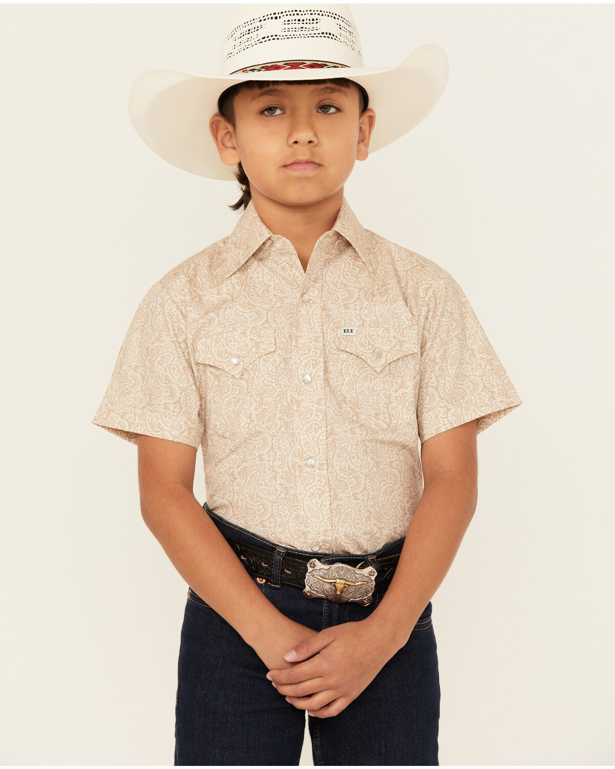 Ely Walker Boys' Paisley Print Short Sleeve Pearl Snap Western Shirt
