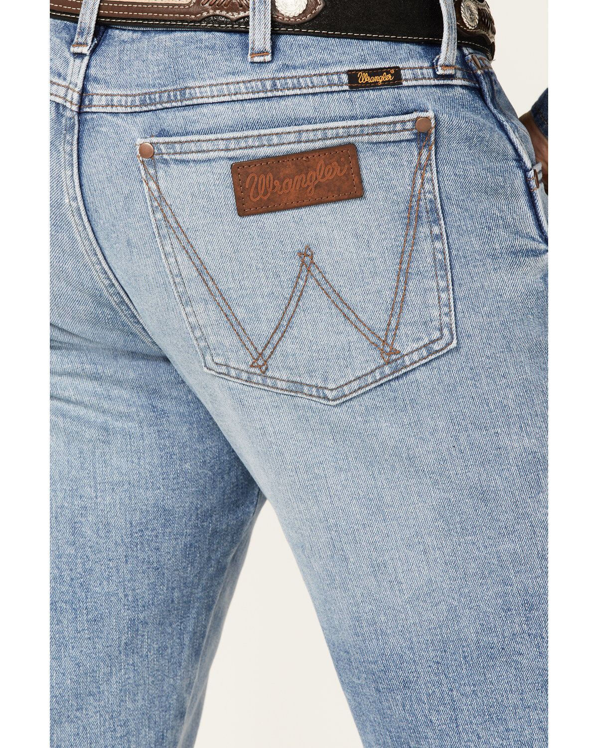 Wrangler Retro Green Men's Welleford Light Wash Stretch Slim Bootcut Jeans