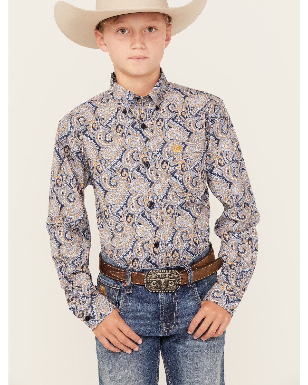 Cinch Boys' Paisley Print Long Sleeve Button Down Western Shirt