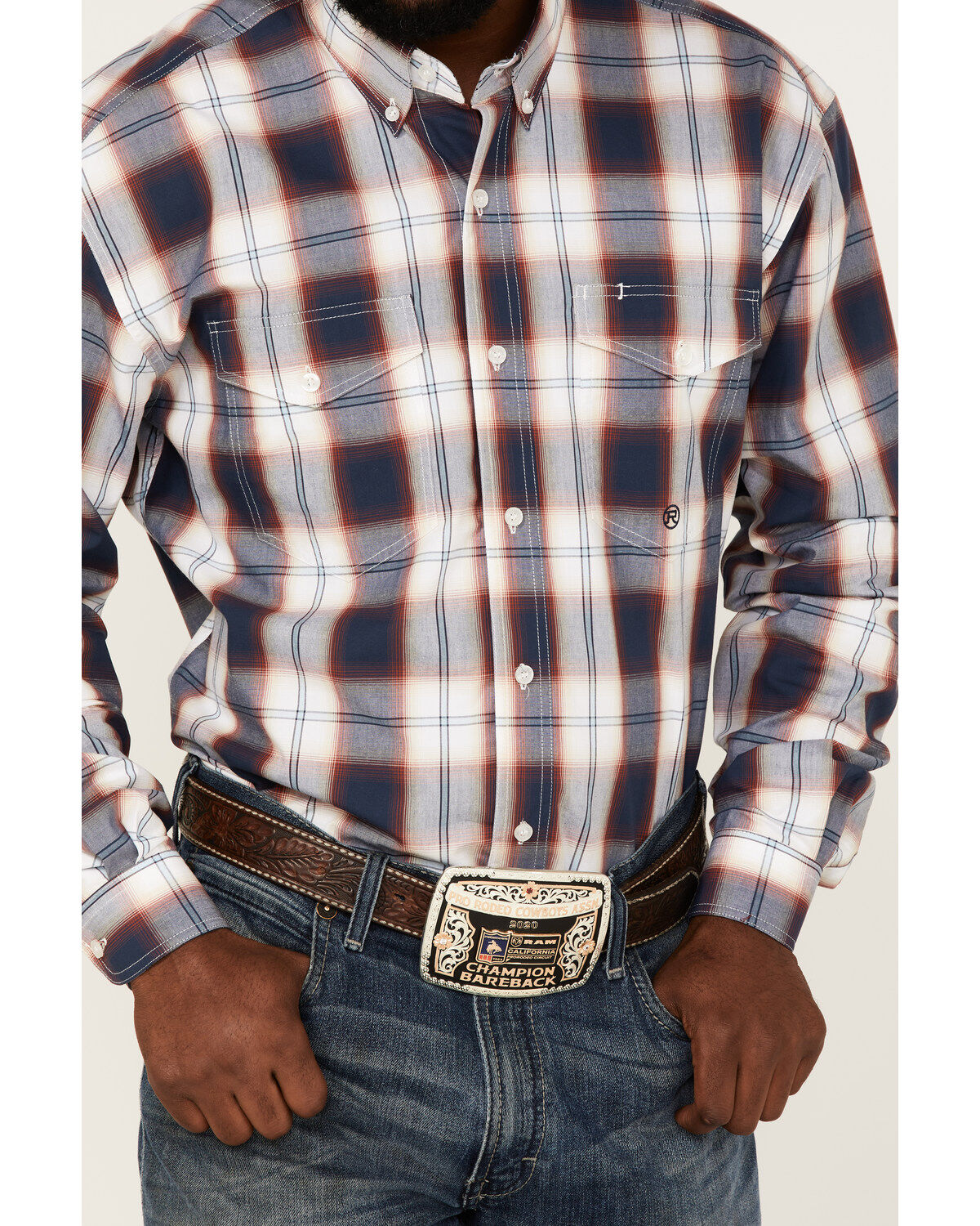 Roper Men's Liberty Bell Large Plaid Print Long Sleeve Button-Down Western Shirt