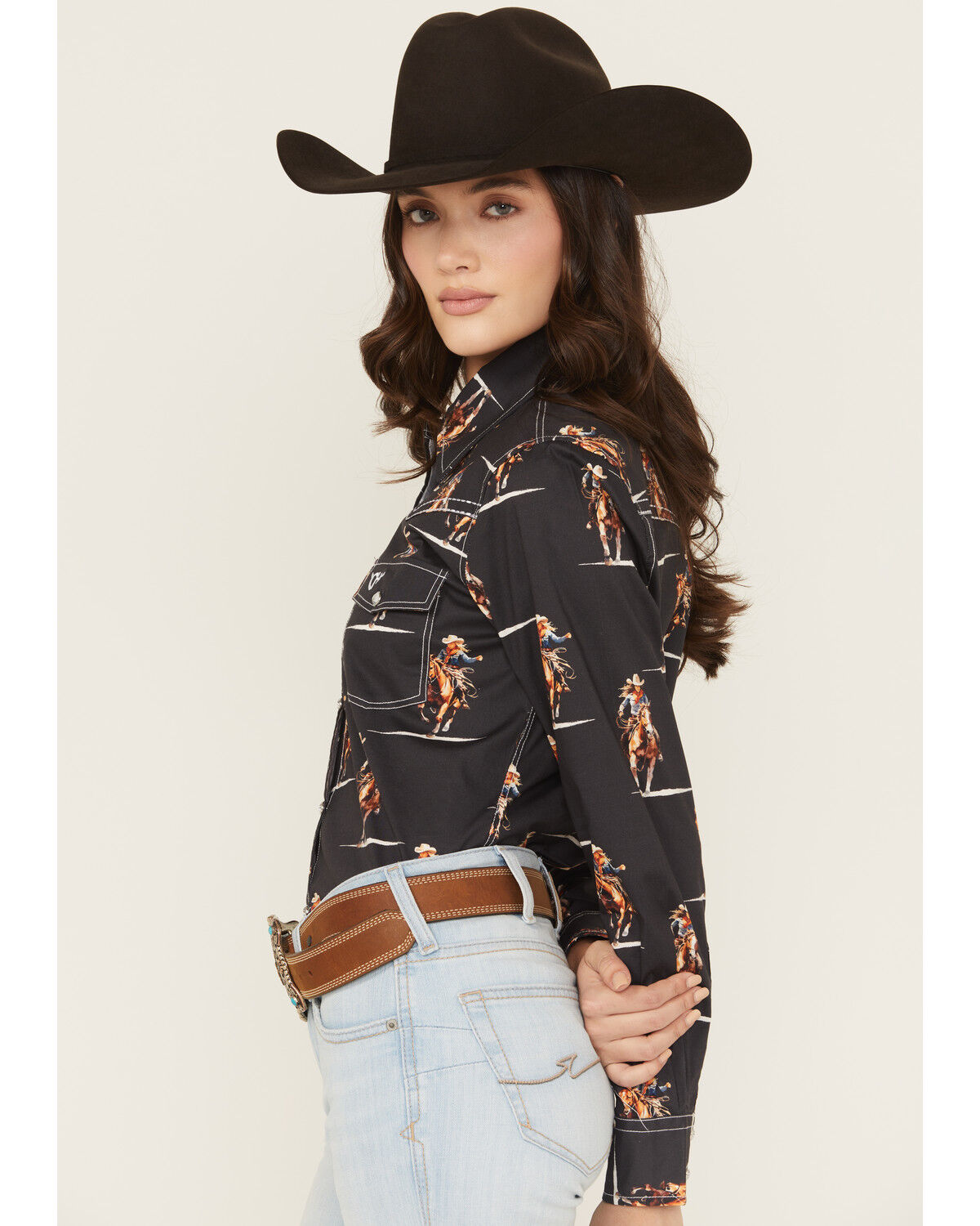 Cowgirl Hardware Women's Cowgirl Conversation Print Long Sleeve Snap Stretch Western Shirt