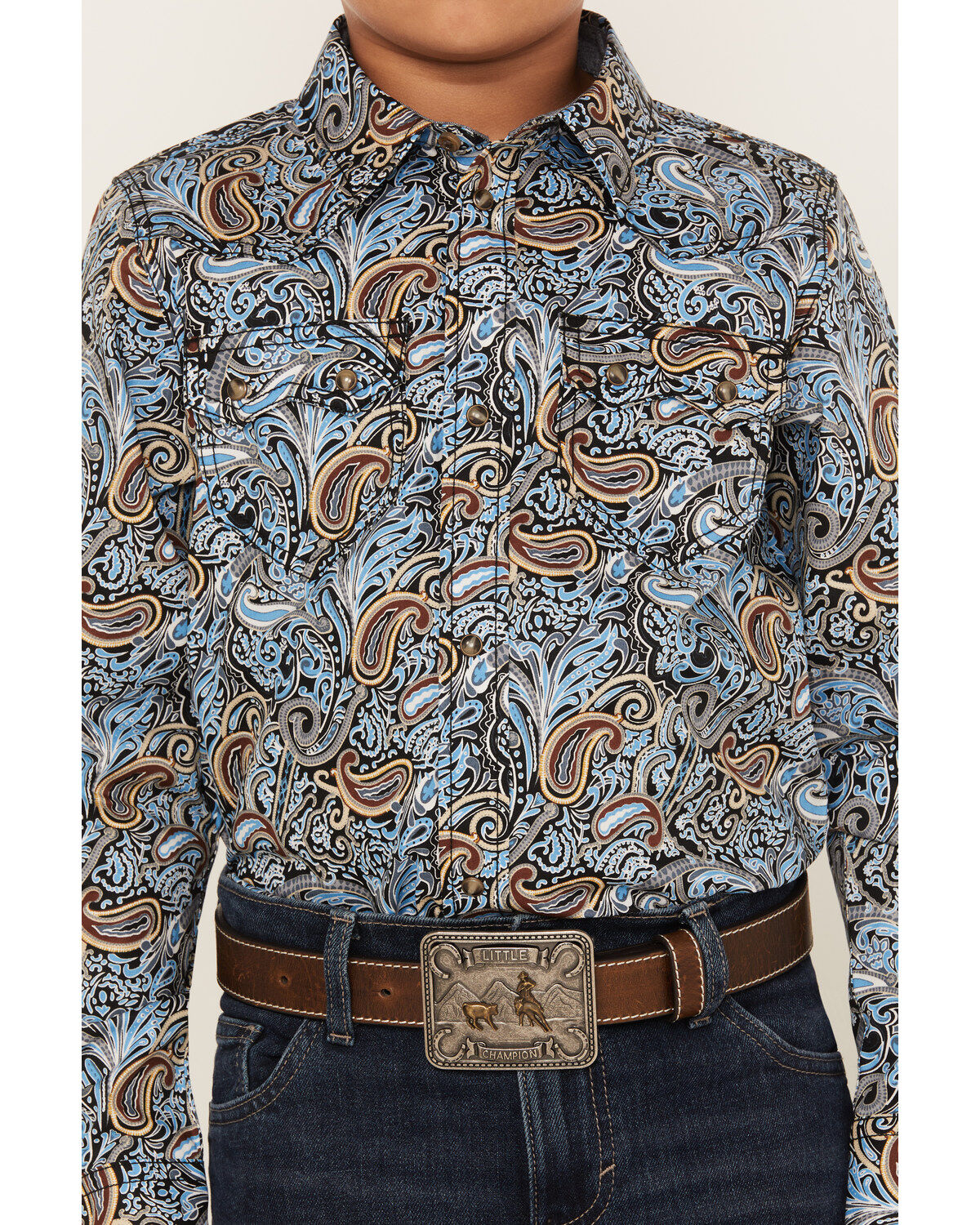 Cody James Boys' Paisley Print Long Sleeve Snap Western Shirt
