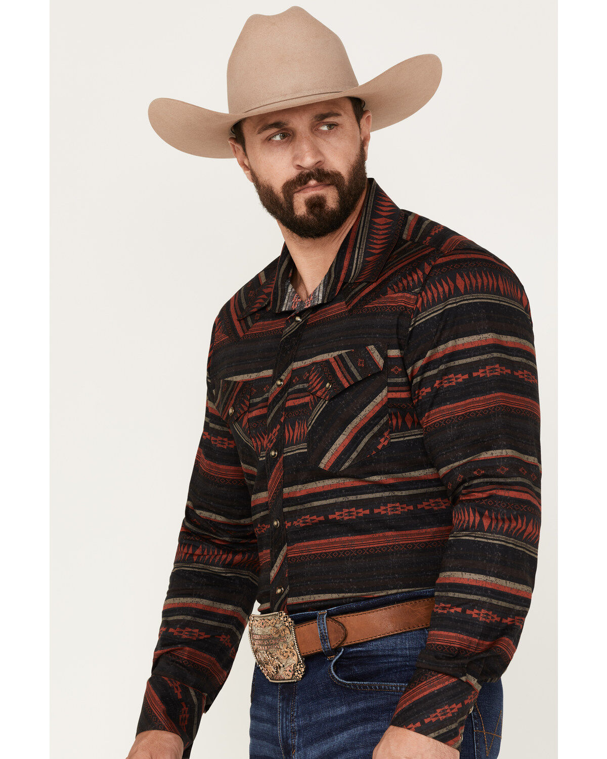 Rock & Roll Denim Men's Southwestern Stripe Stretch Long Sleeve Snap Shirt