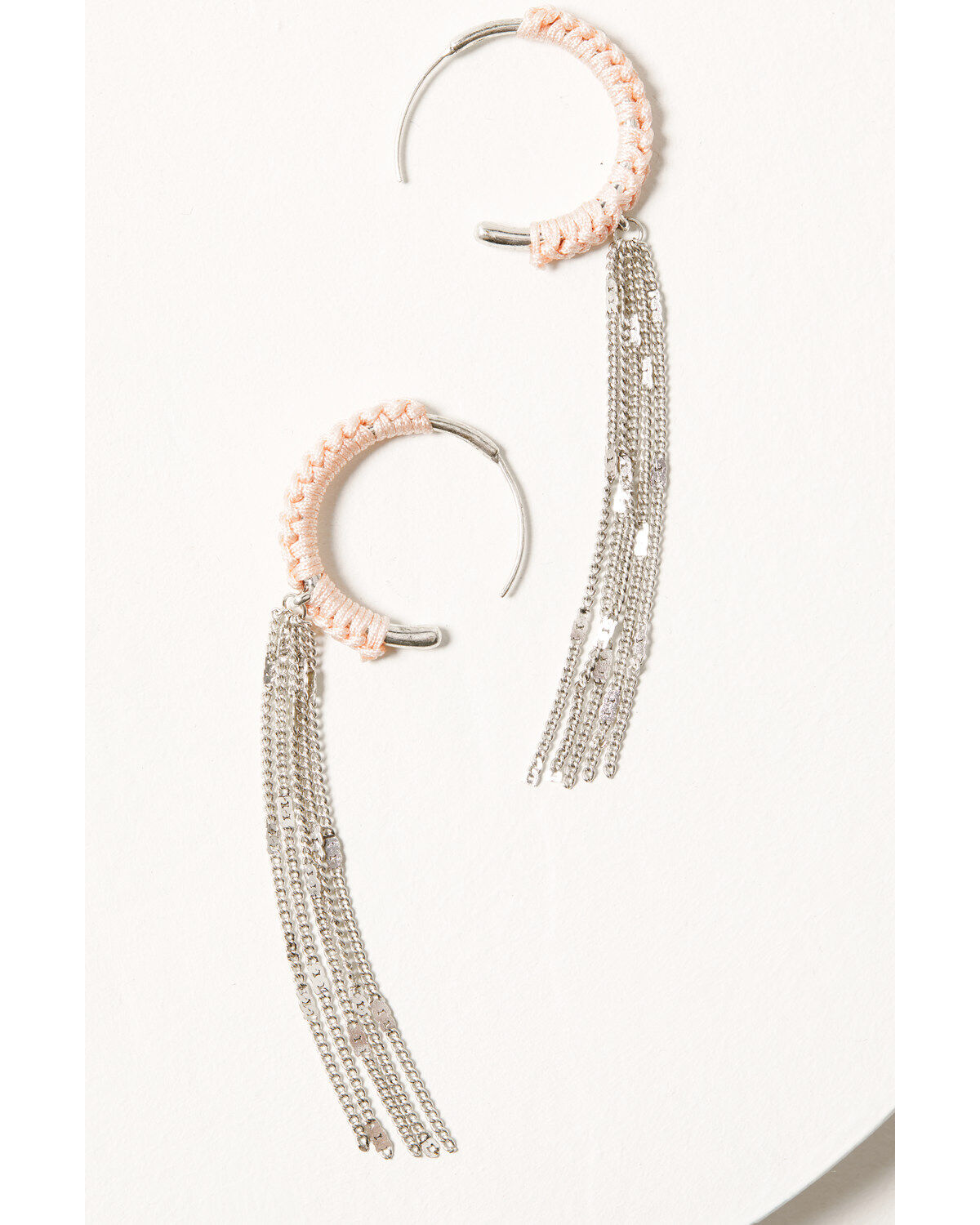 Shyanne Women's Pink Braided Hoop Silver Fringe Earrings