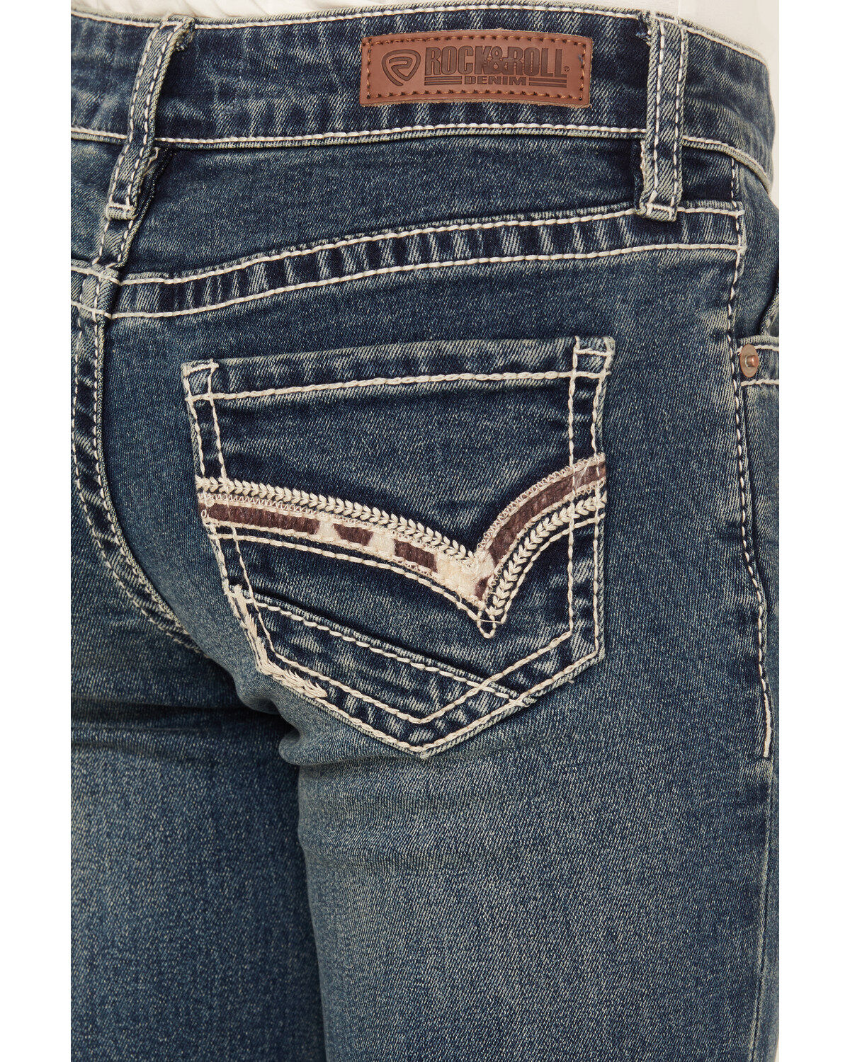 Rock & Roll Denim Girls' Medium Wash Cow Pocket Stretch Bootcut Jeans
