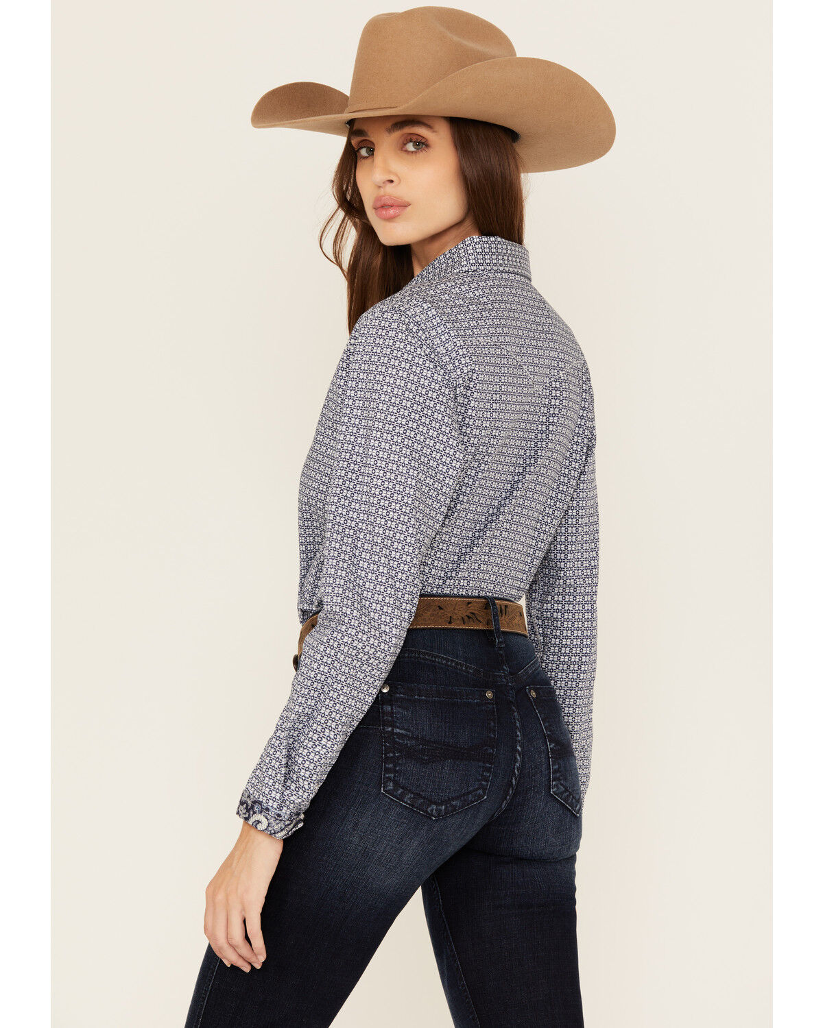 Panhandle Women's Geo Print Long Sleeve Snap Stretch Western Shirt