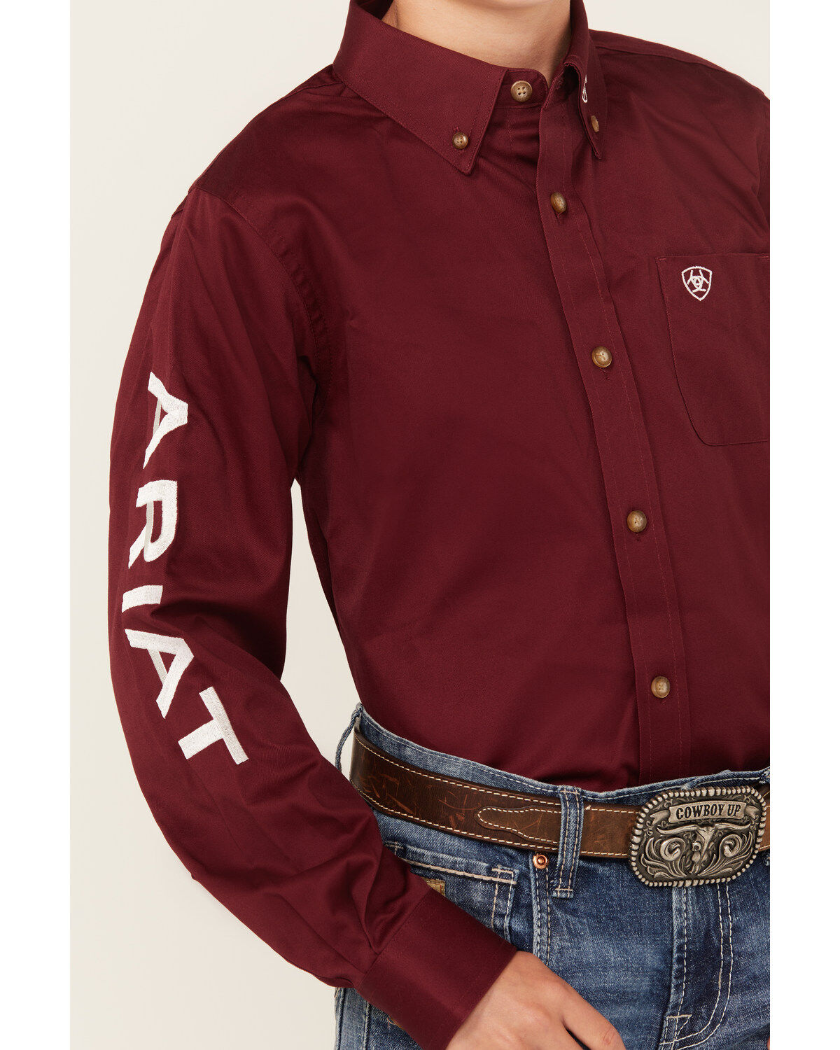 Ariat Boys' Solid Logo Team Long Sleeve Button-Down Western Shirt