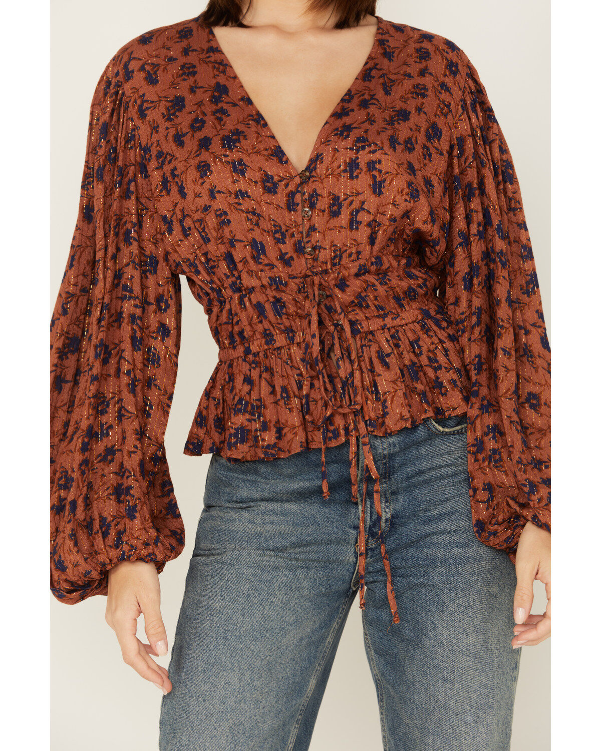 Jen's Pirate Booty Women's Floral Print Long Sleeve Wildflower Tarot Top
