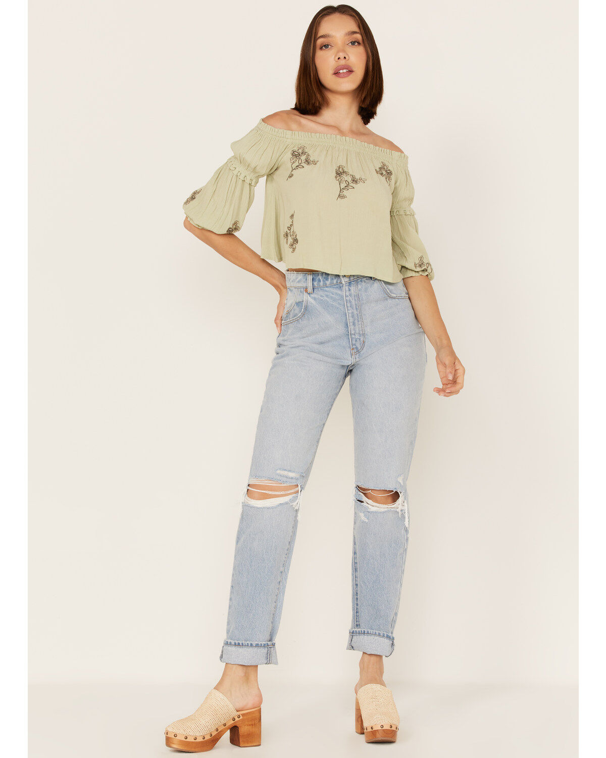 Shyanne Women's Floral Embroidered Off Shoulder Crop Top