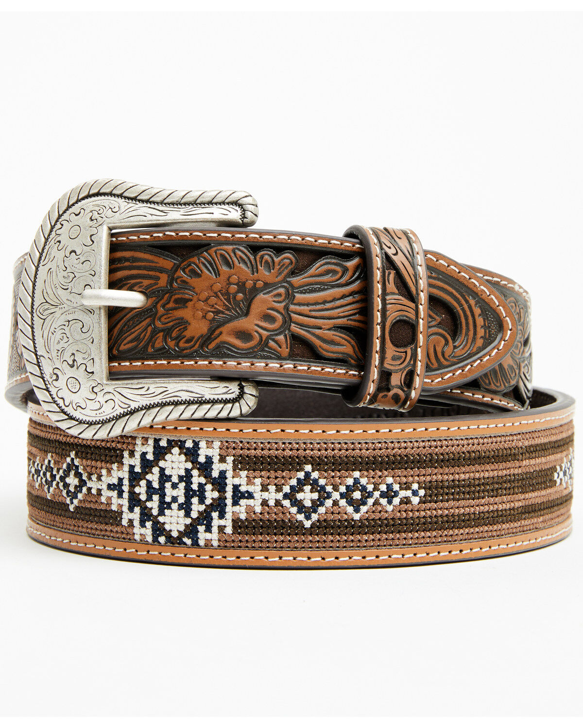 Cody James Men's Austin Southwestern Print Embroidered and Tooled Belt