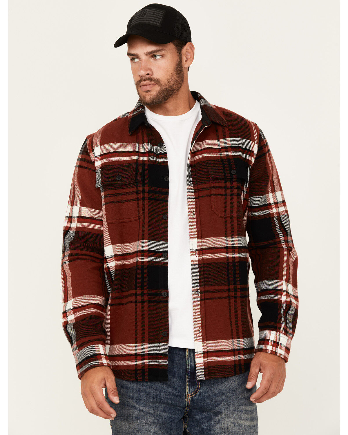 Brothers and Sons Men's Barrell Burley Plaid Print Long Sleeve Button-Down Flannel Shirt