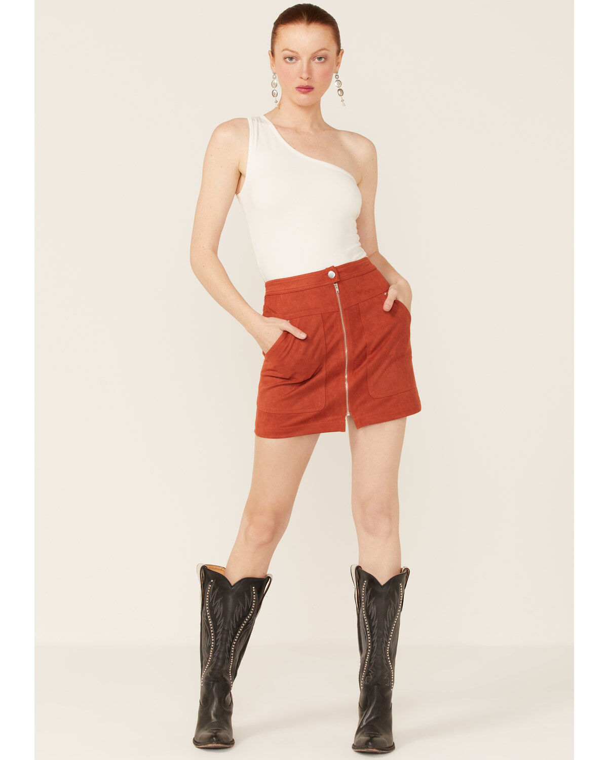 Paper Crane Women's Faux Suede Zipper Front Skirt