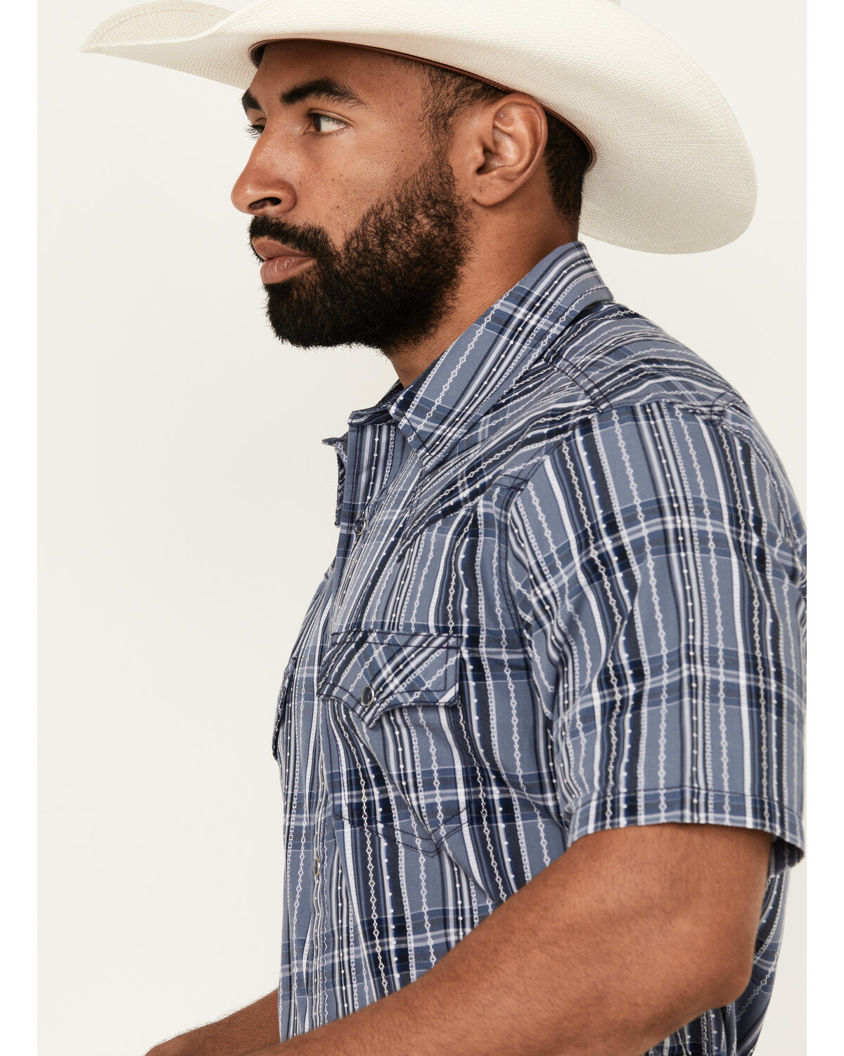 Cody James Men's Blue Lights Plaid Print Short Sleeve Snap Western Shirt