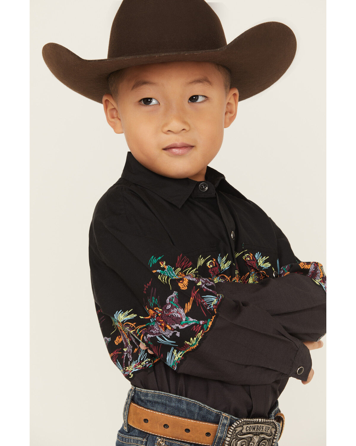 Roper Boys' Striped Border Print Long Sleeve Snap Western Shirt