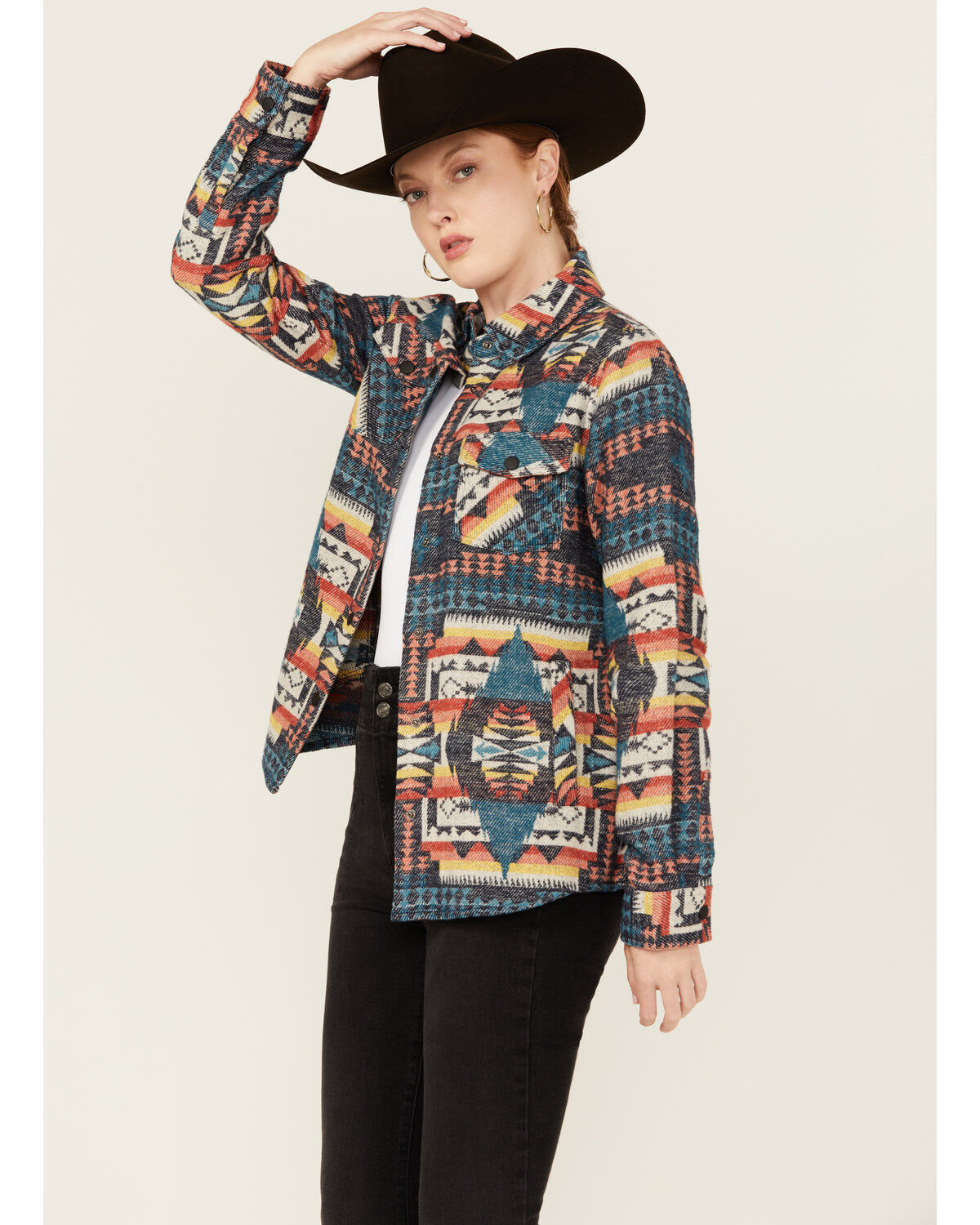 Rock & Roll Denim Women's Southwestern Print Snap Shacket