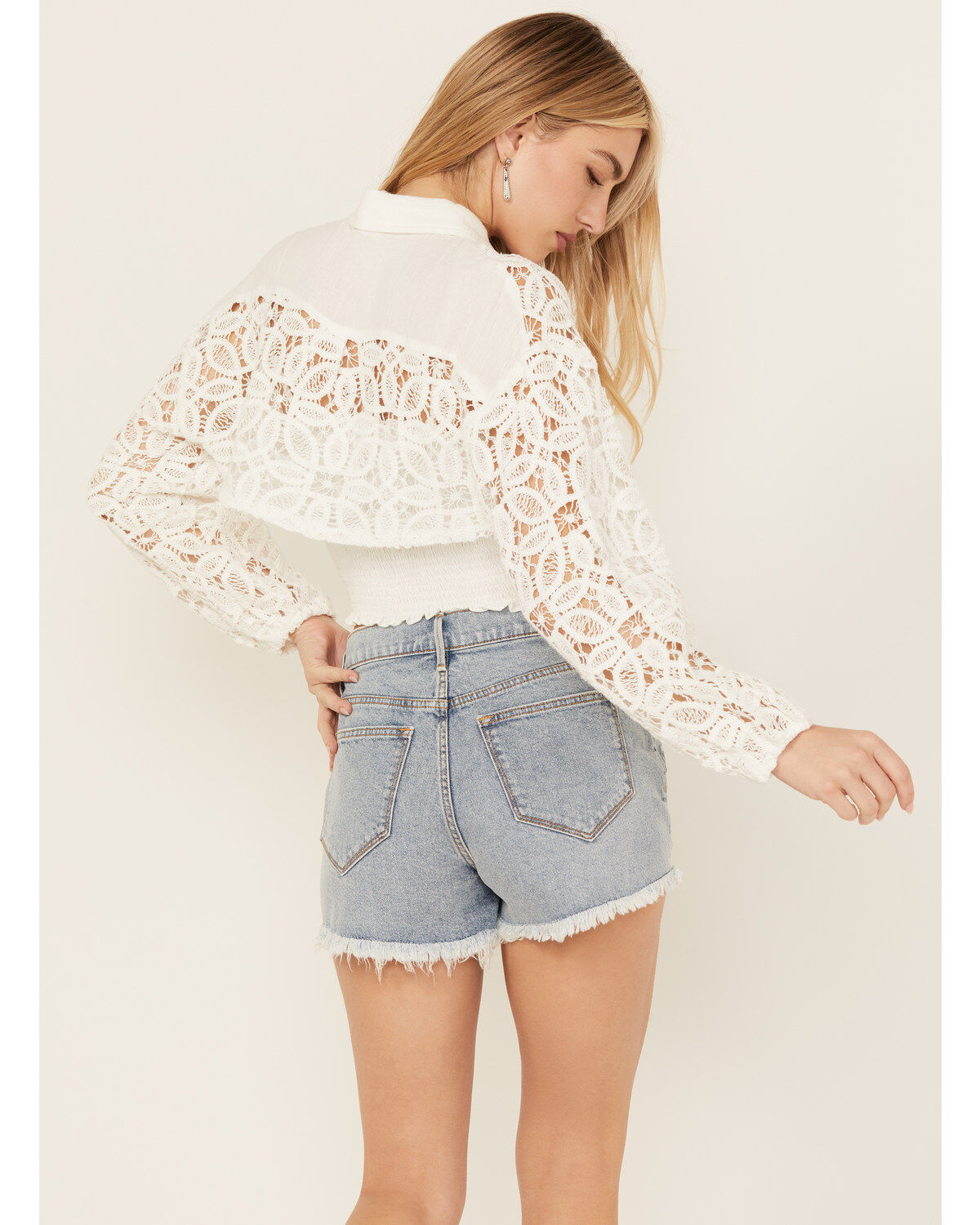 Miss Me Women's Lace Long Sleeve Button-Down Shirt