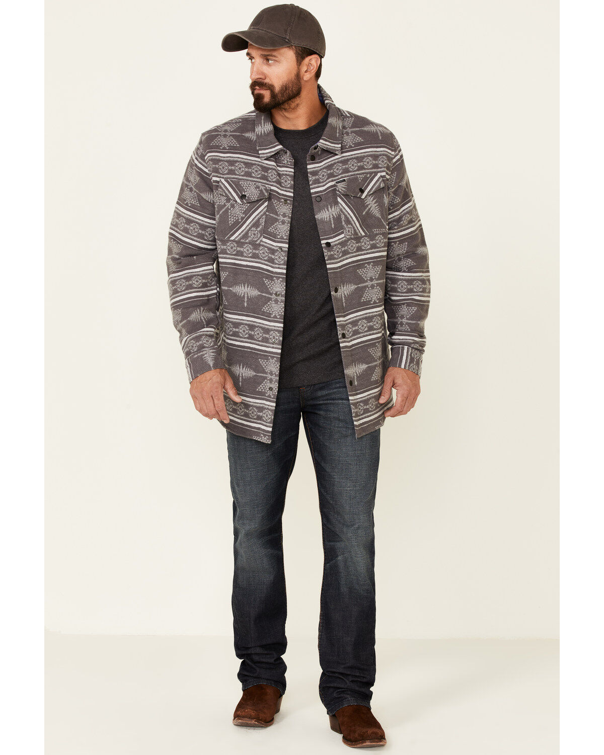 Rock & Roll Denim Men's Southwestern Jacquard Print Long Sleeve Button Down Shirt Jacket