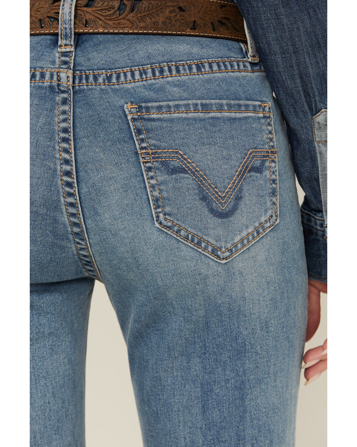 Rock & Roll Denim Women's Light Wash Mid Rise Embroidered Trouser Stretch Denim Jeans