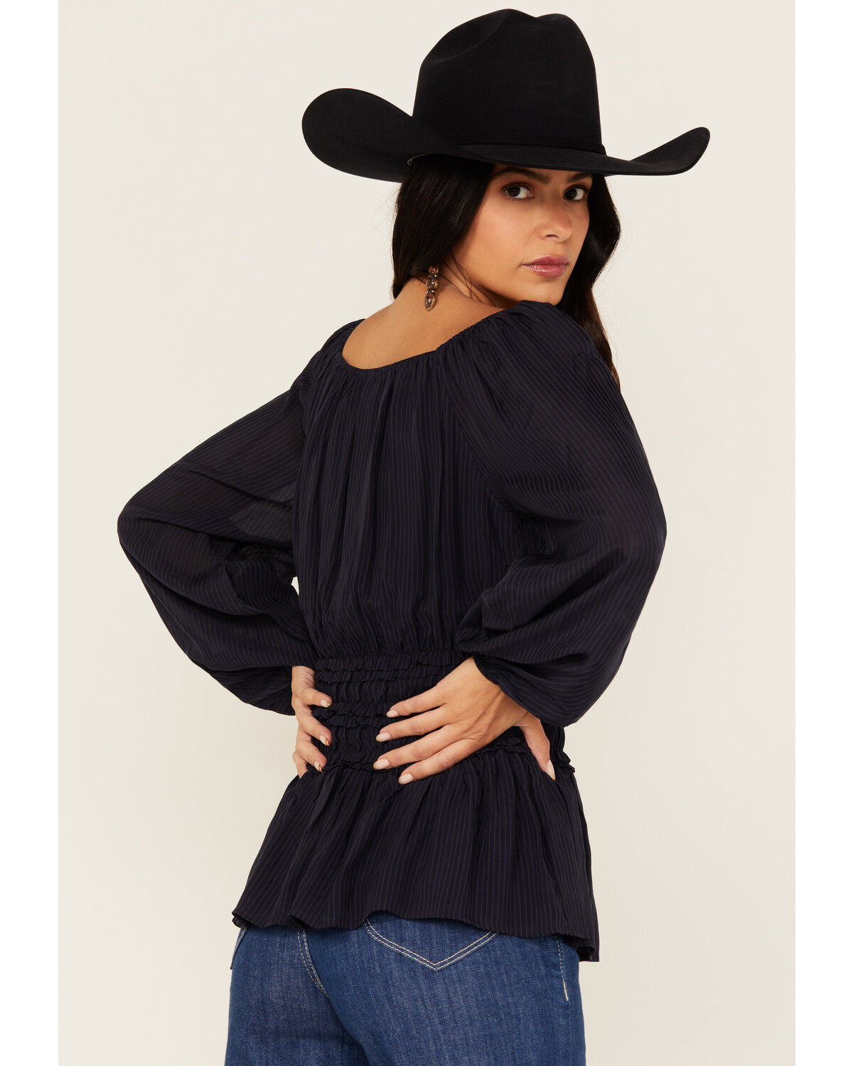 Shyanne Women's Dobby Pinstripe Long Sleeve Blouse