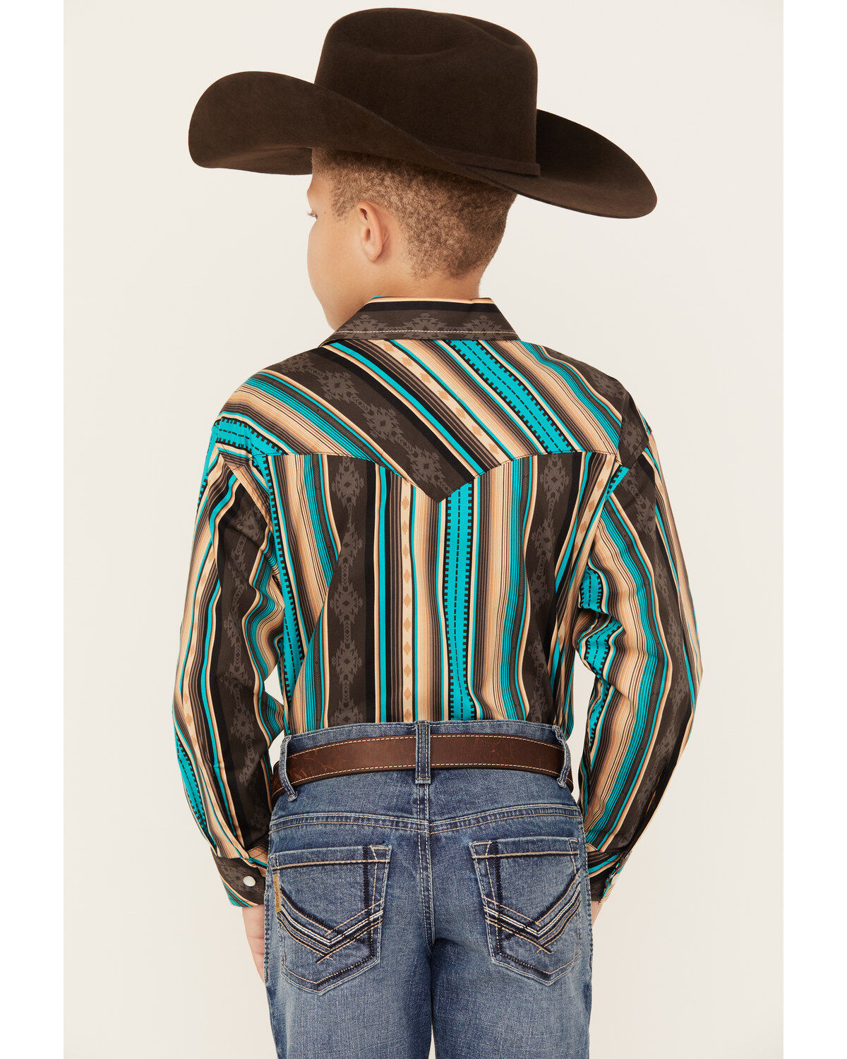 Rock & Roll Denim Boys' Southwestern Stripe Print Long Sleeve Snap Stretch Western Shirt