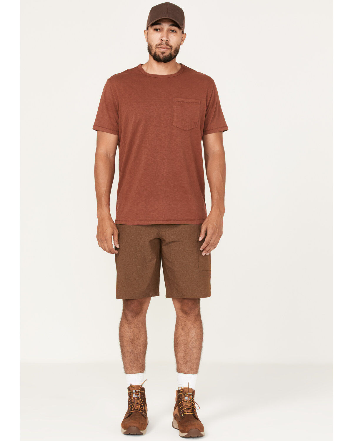 Brothers and Sons Men's Stretch Ripstop Brown Slim Straight Cargo Shorts