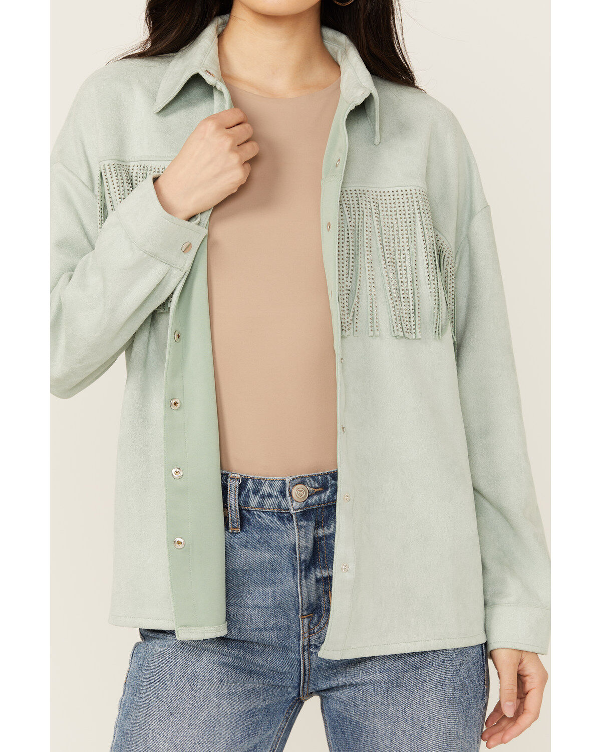 Rock & Roll Denim Women's Faux Suede Front Fringe Shacket