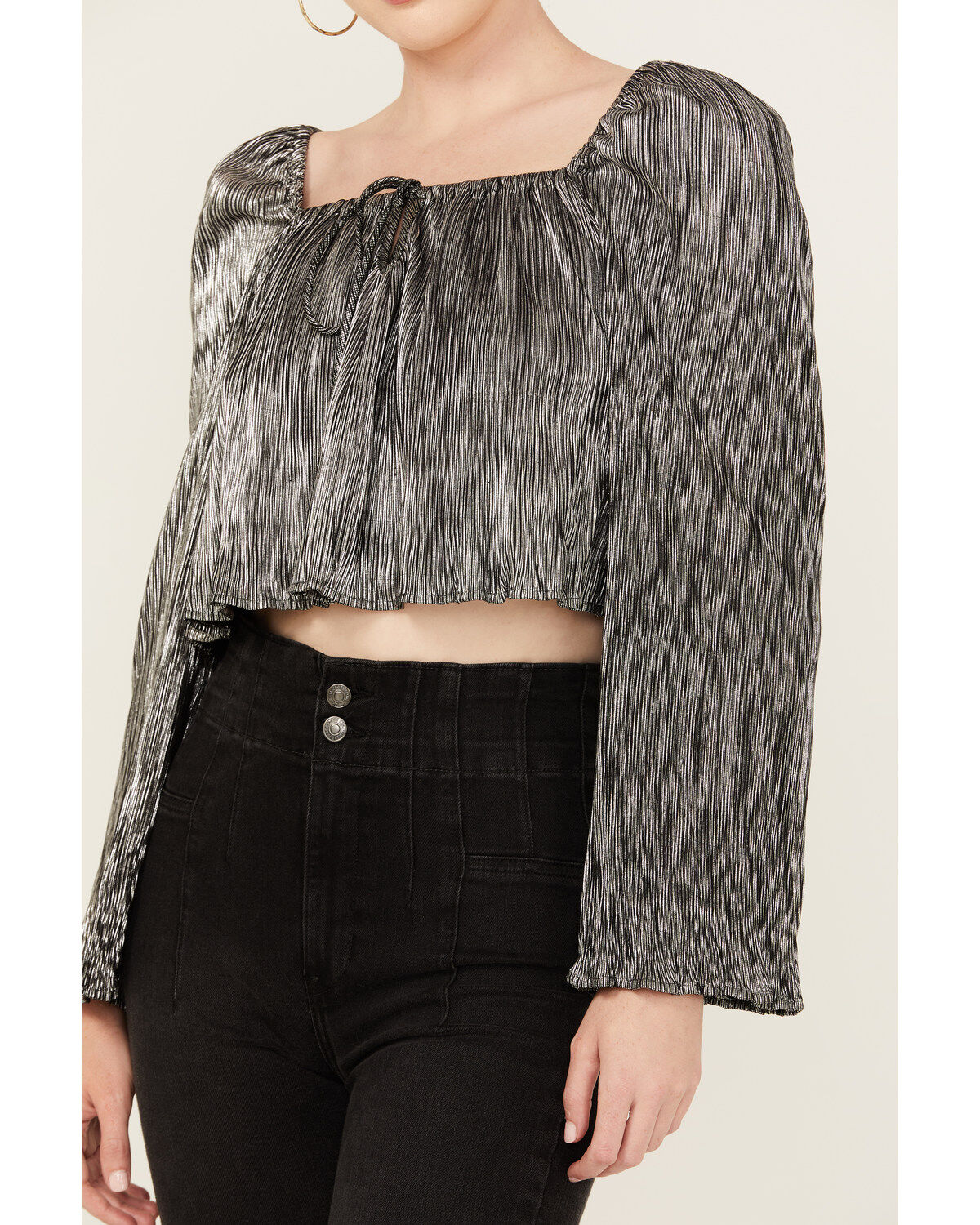 Jen's Pirate Booty Women's Jade Long Sleeve Metallic Pleated Top