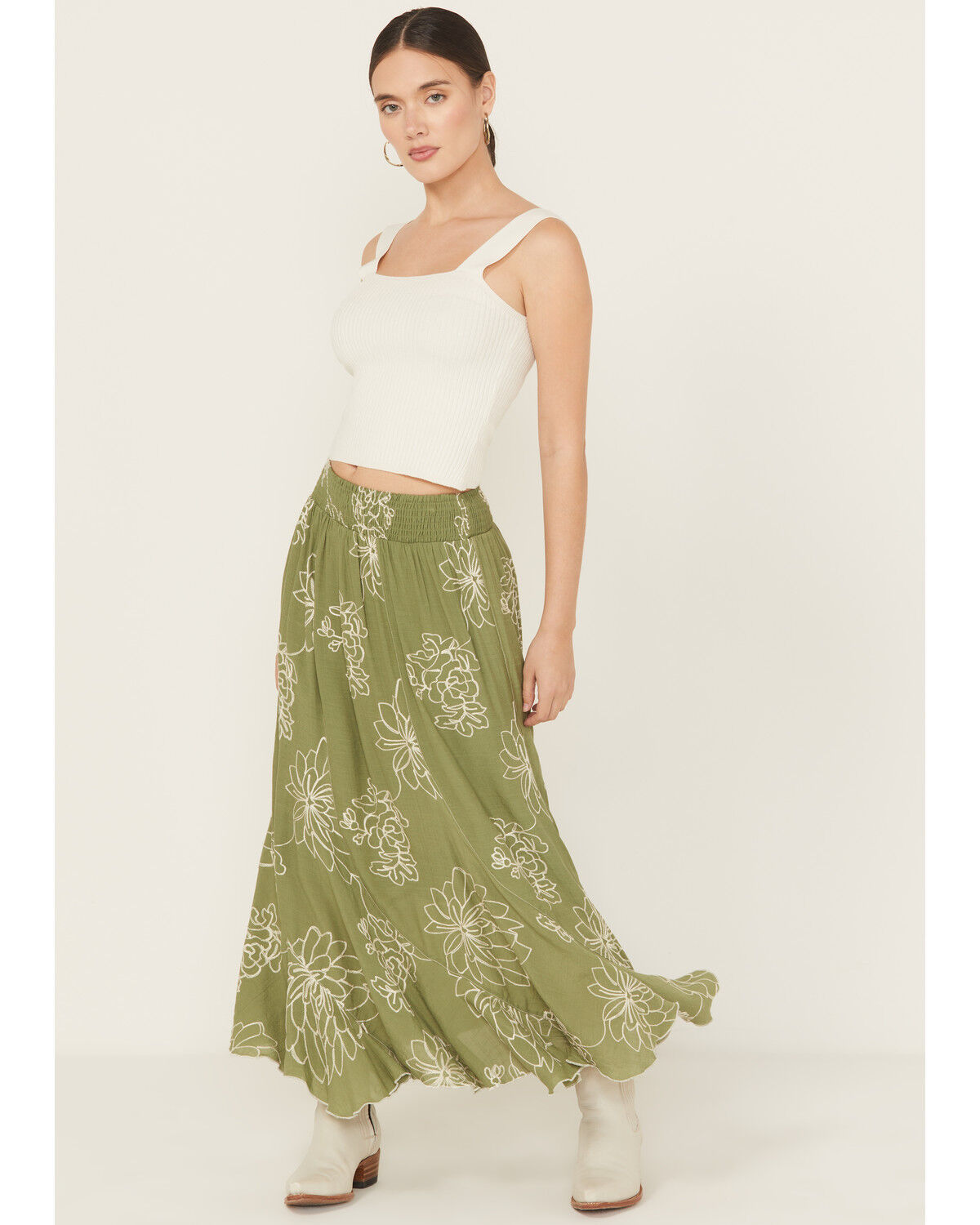 Wild Moss Women's Embroidered Midi Skirt
