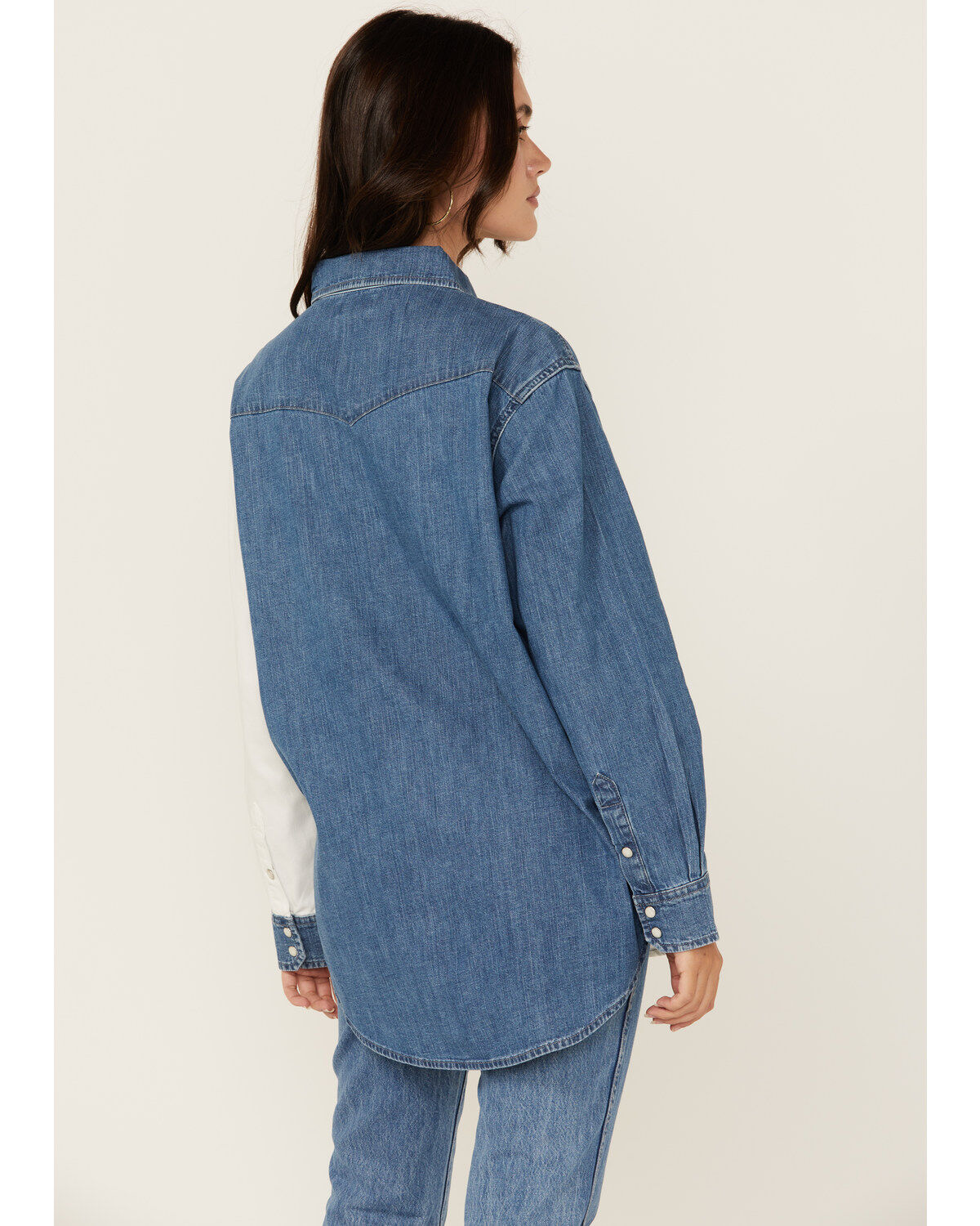 Wrangler Retro Women's Color Block Denim Long Sleeve Snap Western Shirt