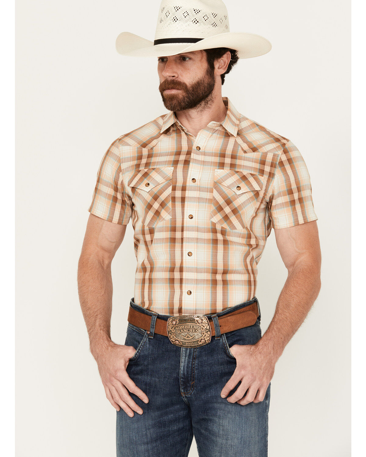 Pendleton Men's Frontier Plaid Print Short Sleeve Snap Western Shirt