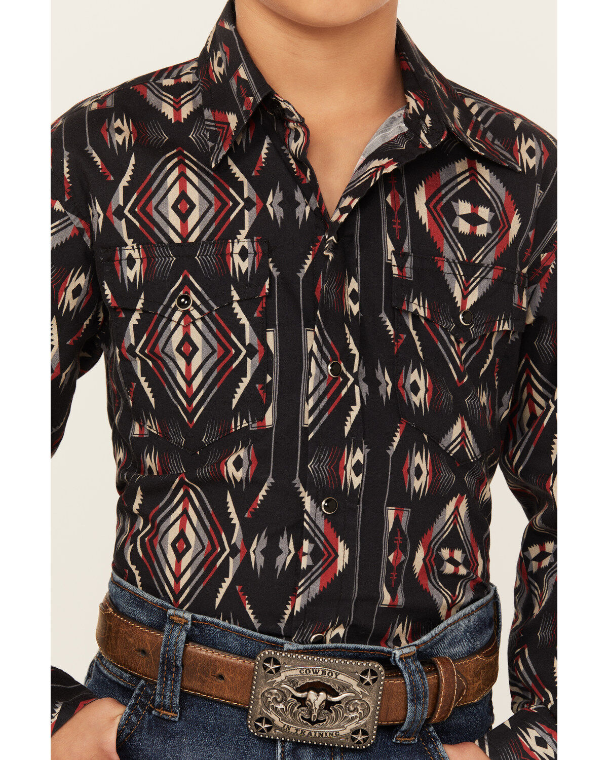 Roper Boys' Southwestern Stripe Print Long Sleeve Snap Western Shirt