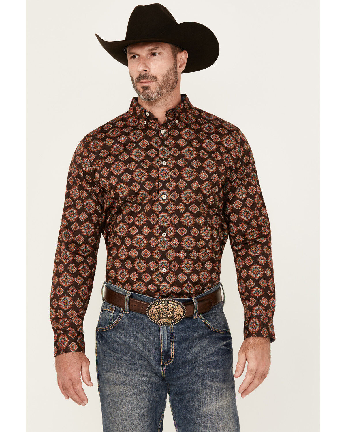 Cody James Men's Bite The Bullet Southwestern Print Long Sleeve Button-Down Stretch Western Shirt