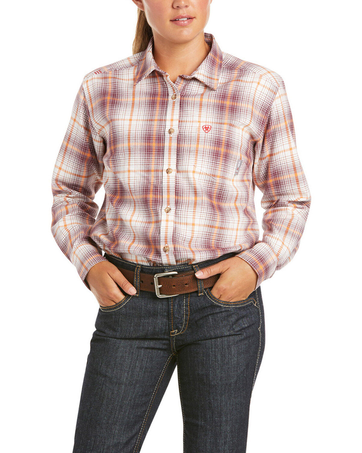 Ariat Women's FR Bria Plaid Print Long Sleeve Button Down Work Shirt