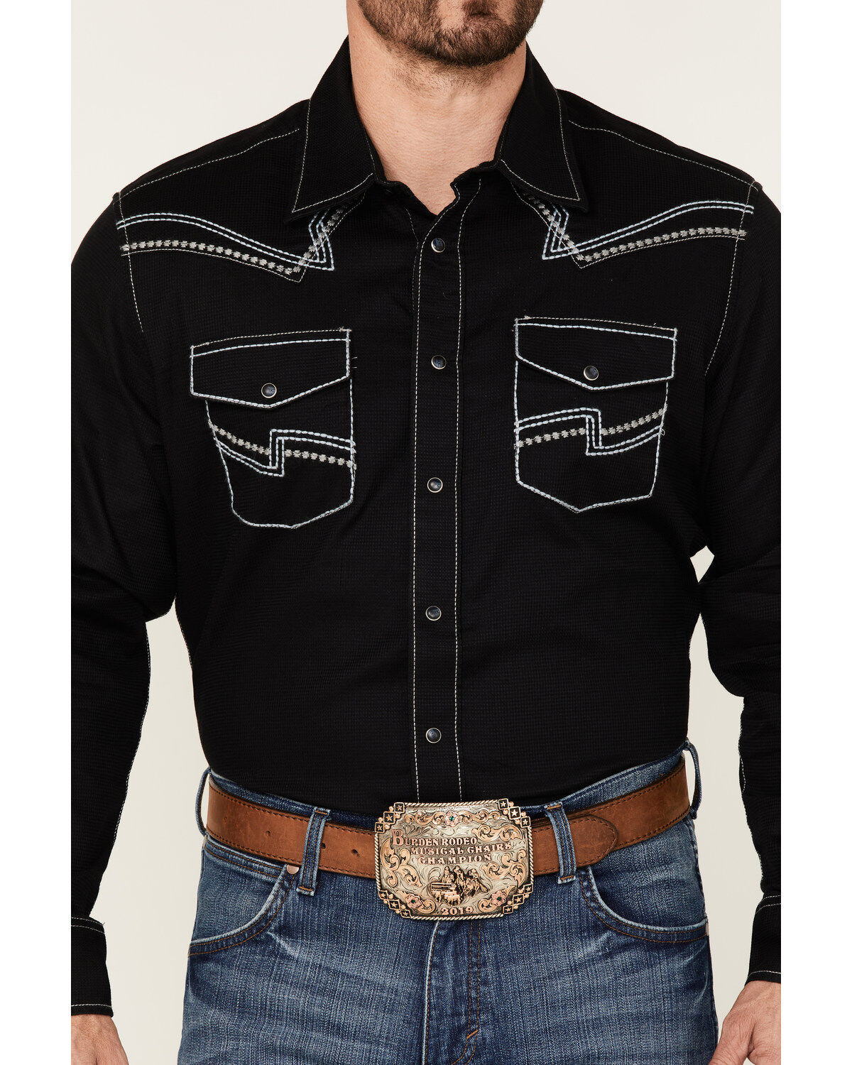 Rock 47 By Wrangler Men's Solid Embroidered Long Sleeve Snap Western Shirt