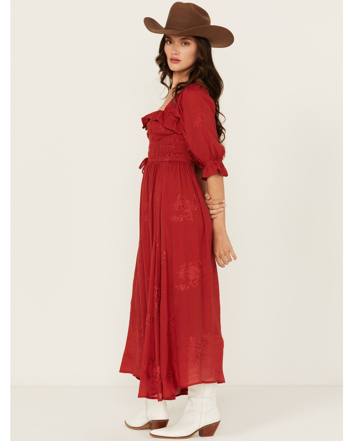Wild Moss Women's Embroidered Half Sleeve Maxi Dress