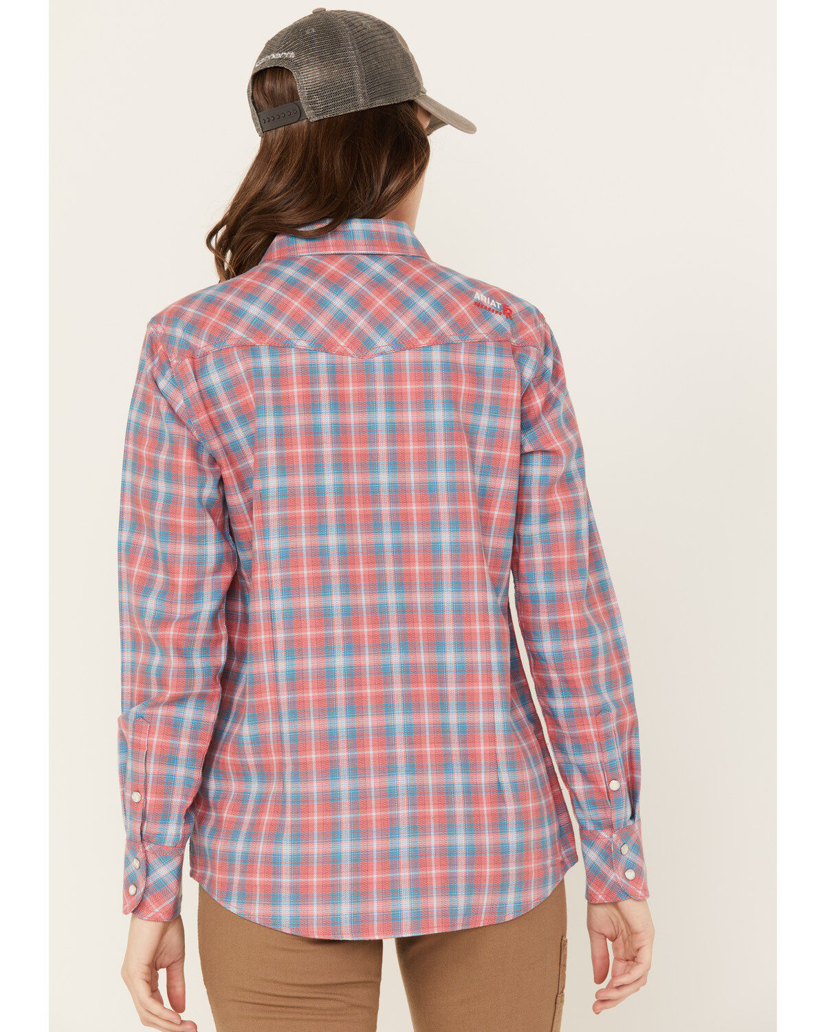 Ariat Women's FR Plaid Print Long Sleeve Button Down Work Shirt