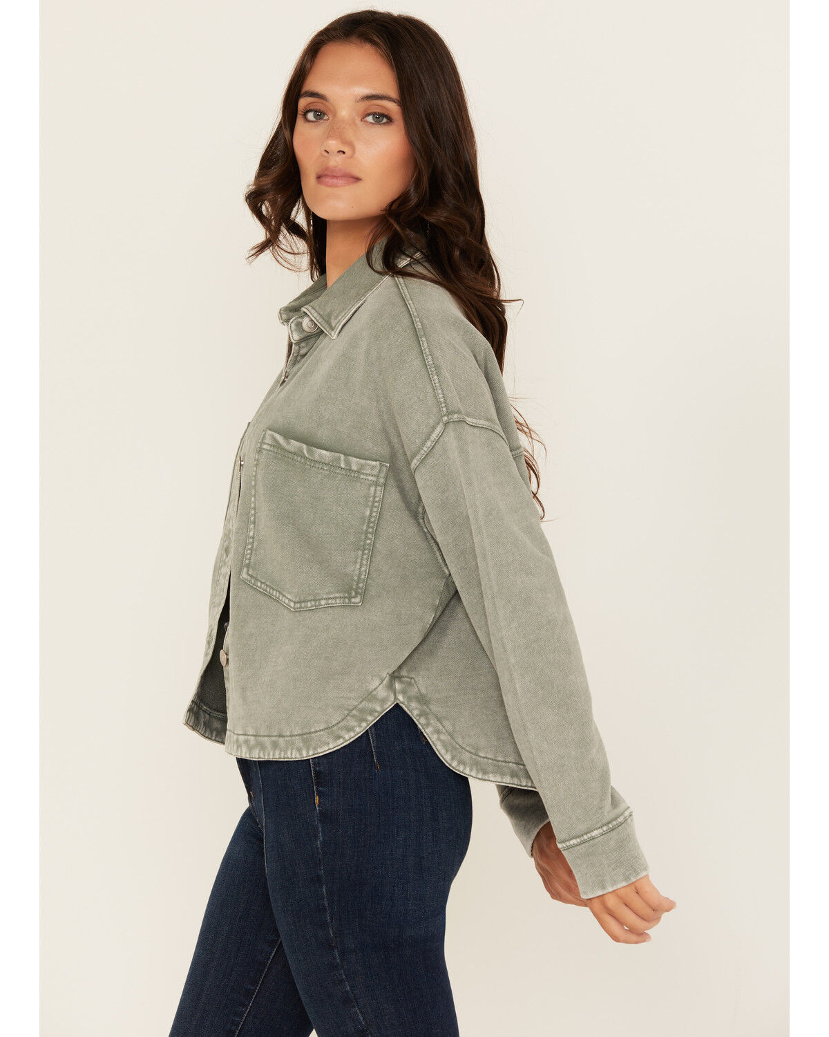 White Crow Women's Washed Cropped Knit Shacket