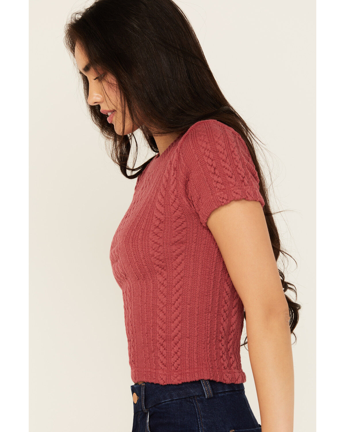 Evergreen Women's Cable Rib Short Sleeve Top