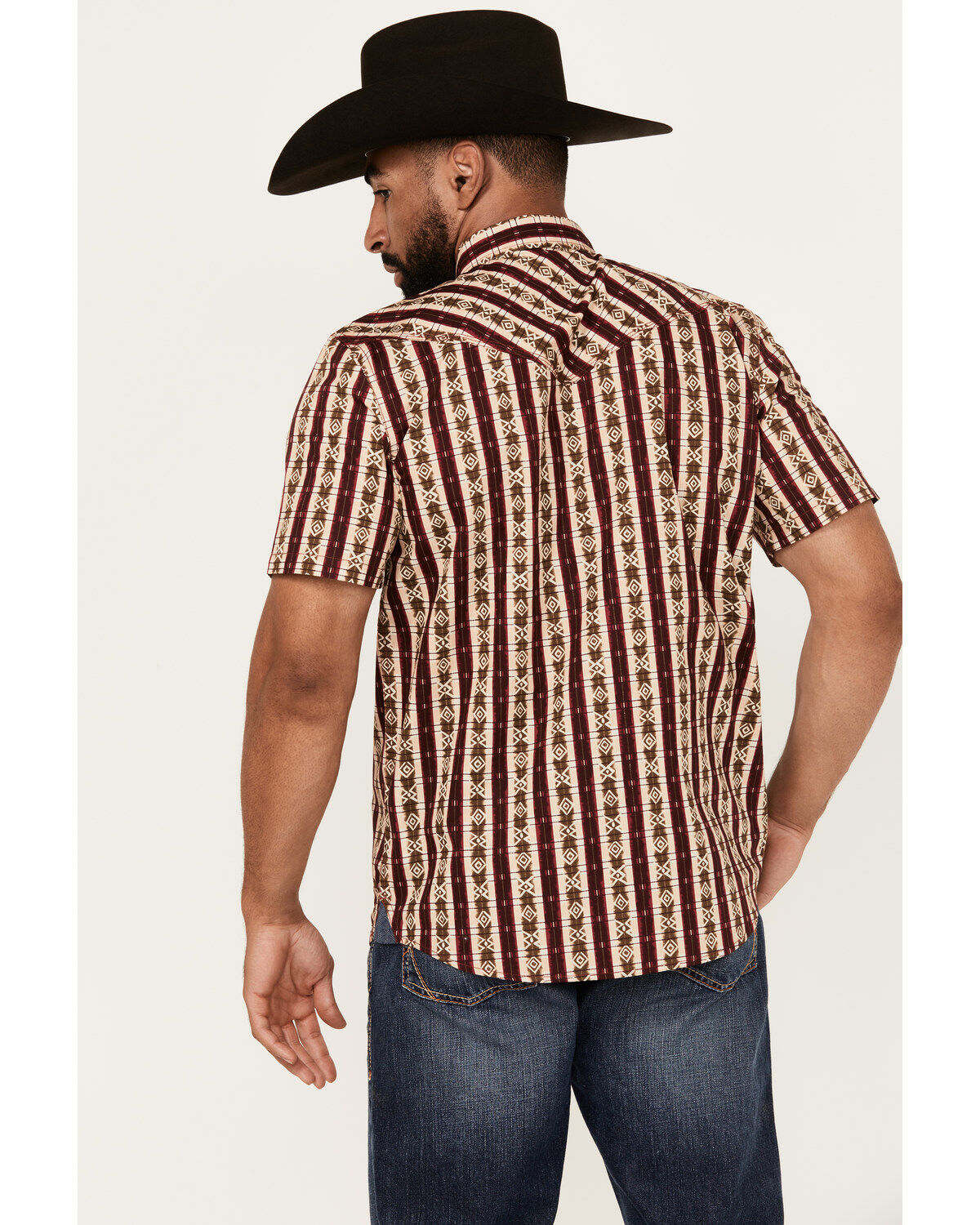 Moonshine Spirit Men's Experience Southwestern Striped Print Short Sleeve Snap Western Shirt