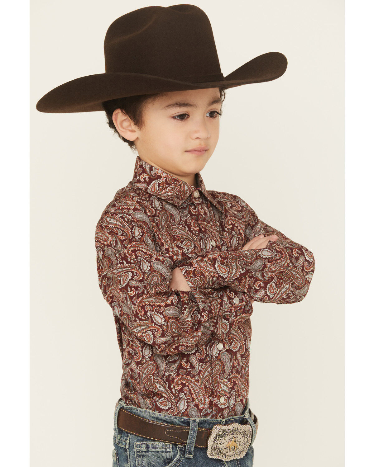 Roper Boys' Paisley Print Long Sleeve Pearl Snap Western Shirt