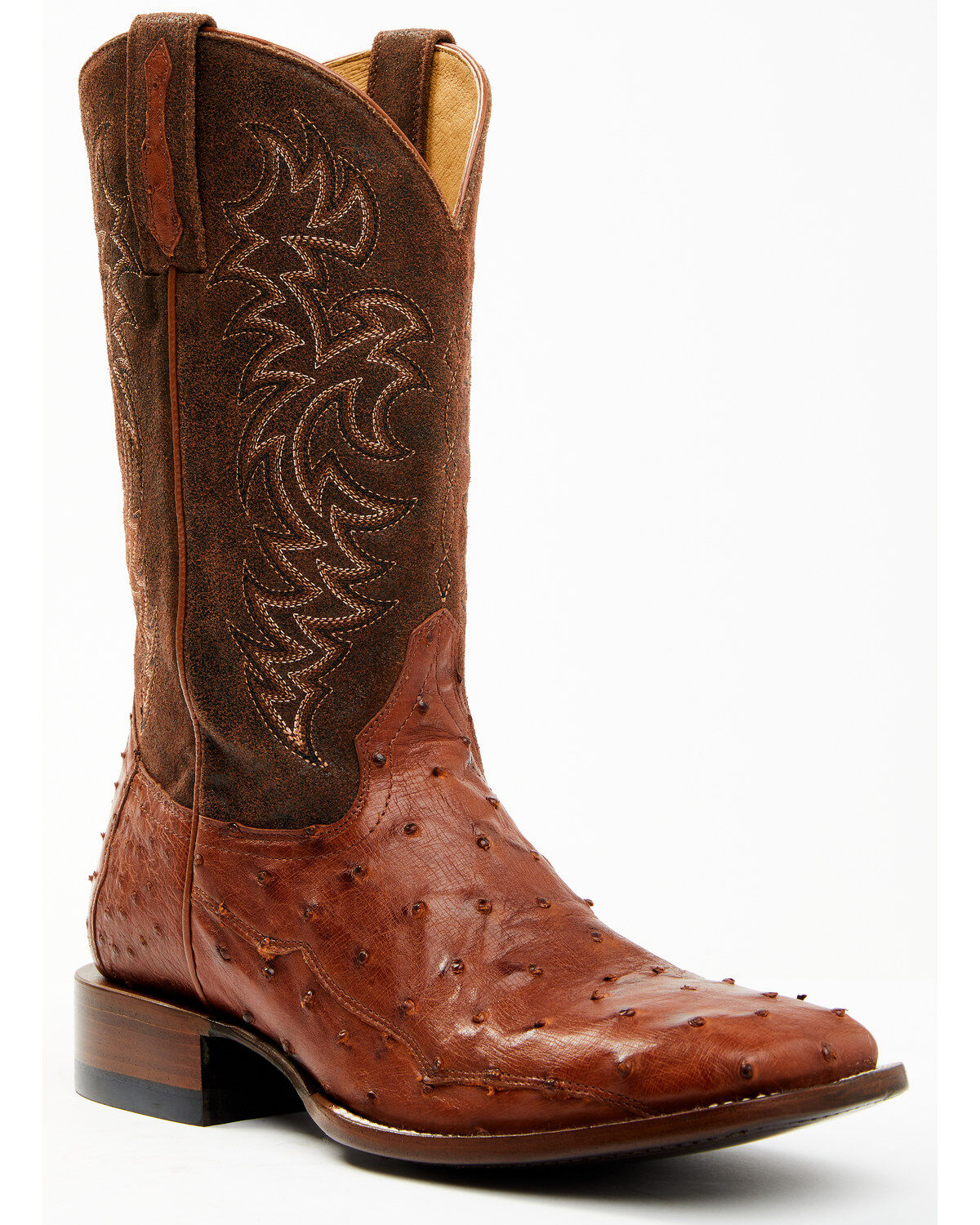 Cody James Men's Brandy Genuine Ostrich Exotic Western Boots - Broad Square Toe