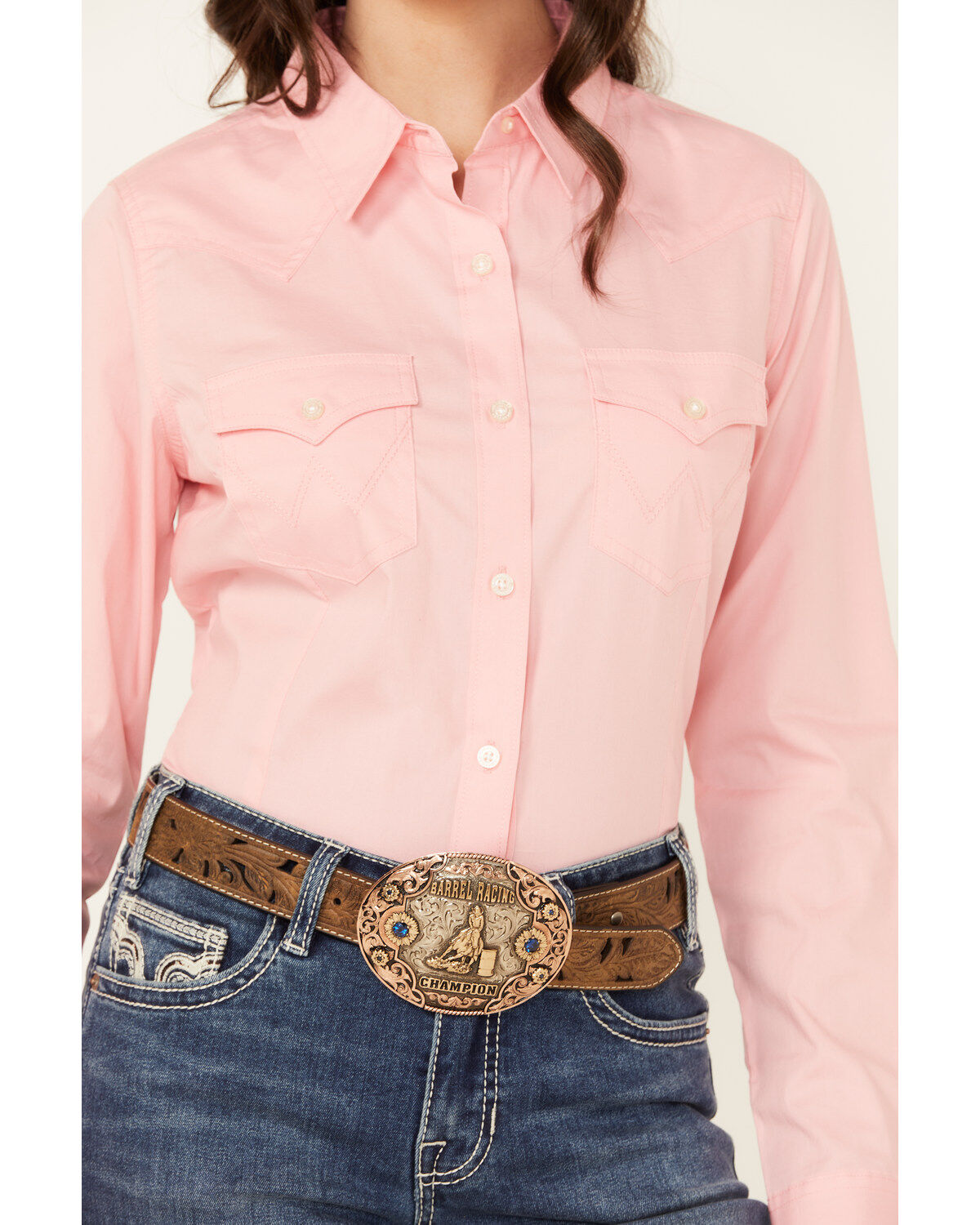 Wrangler Retro Women's Solid Long Sleeve Button-Down Stretch Western Shirt