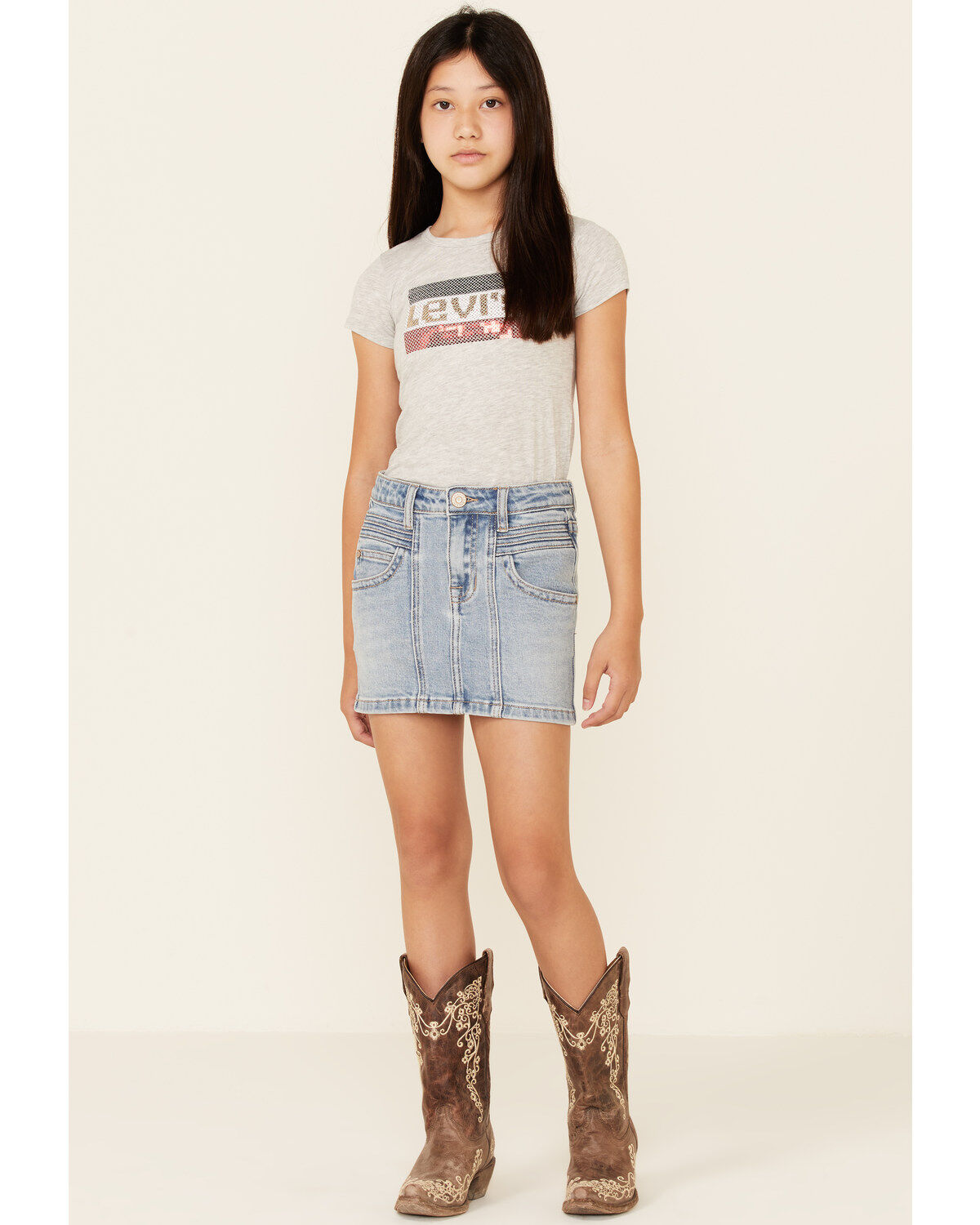Rock & Roll Denim Girls' Light Wash Seamed Front Denim Skirt
